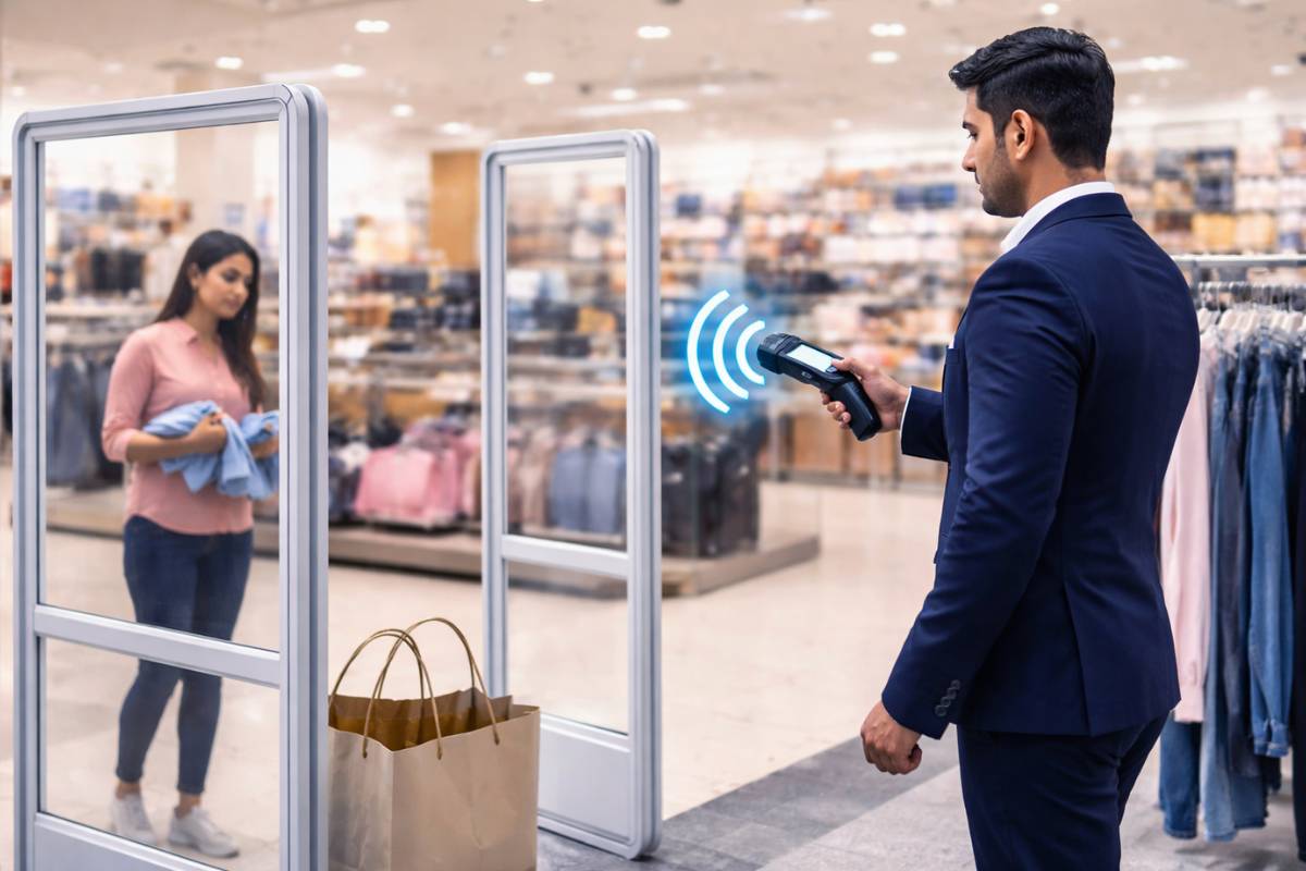 RFID for fashion brands India tracking garments with RFID tags inside a fashion retail store.