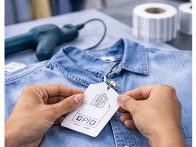 Retail inventory tracking RFID technology scanning clothing items in a retail store using RFID readers.